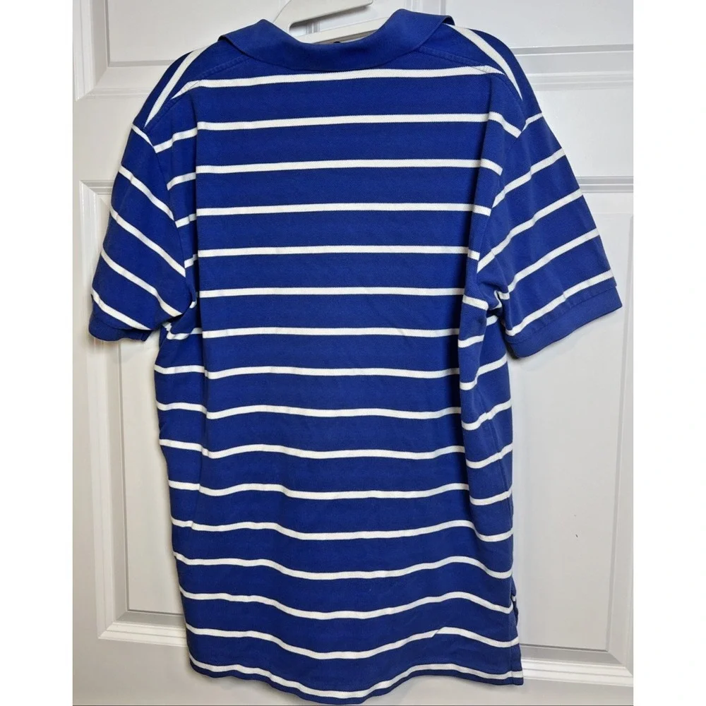 Polo Ralph Lauren Blue White Stripe Polo Shirt Red Pony Men's Large 100% Cotton
